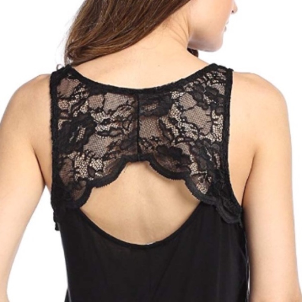 Open Lace Back High Low Drapey Tank Top Black - Picture 2 of 2